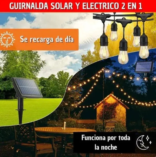 Guirnaldas con Panel Solar 10 Metros + 20 Focos 💡